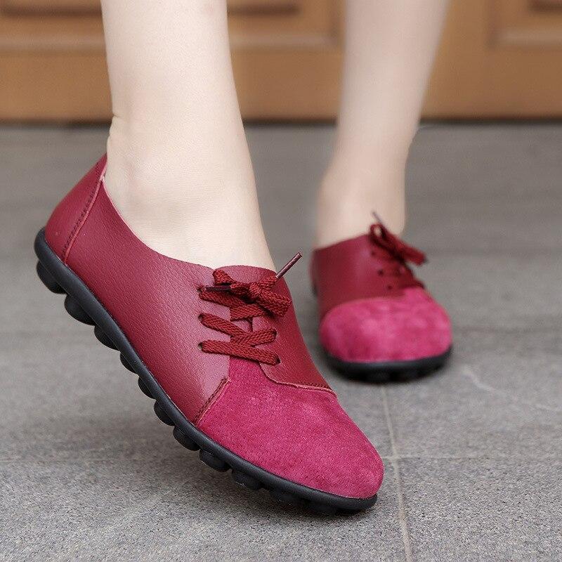 Women Shoes Genuine Leather Casual Flats Sneakers Women Spring Autumn Ballet Flats Patchwork Designed