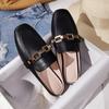 Spring And Summer Women Wear Slippers Korean Fashion Simple Design Leather Girl Black Muller Shoes 41 -44