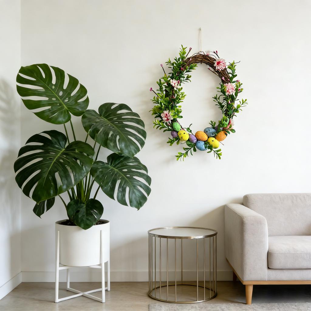 Natural Feel  Artificial Easter Decorative  Wreath, Green