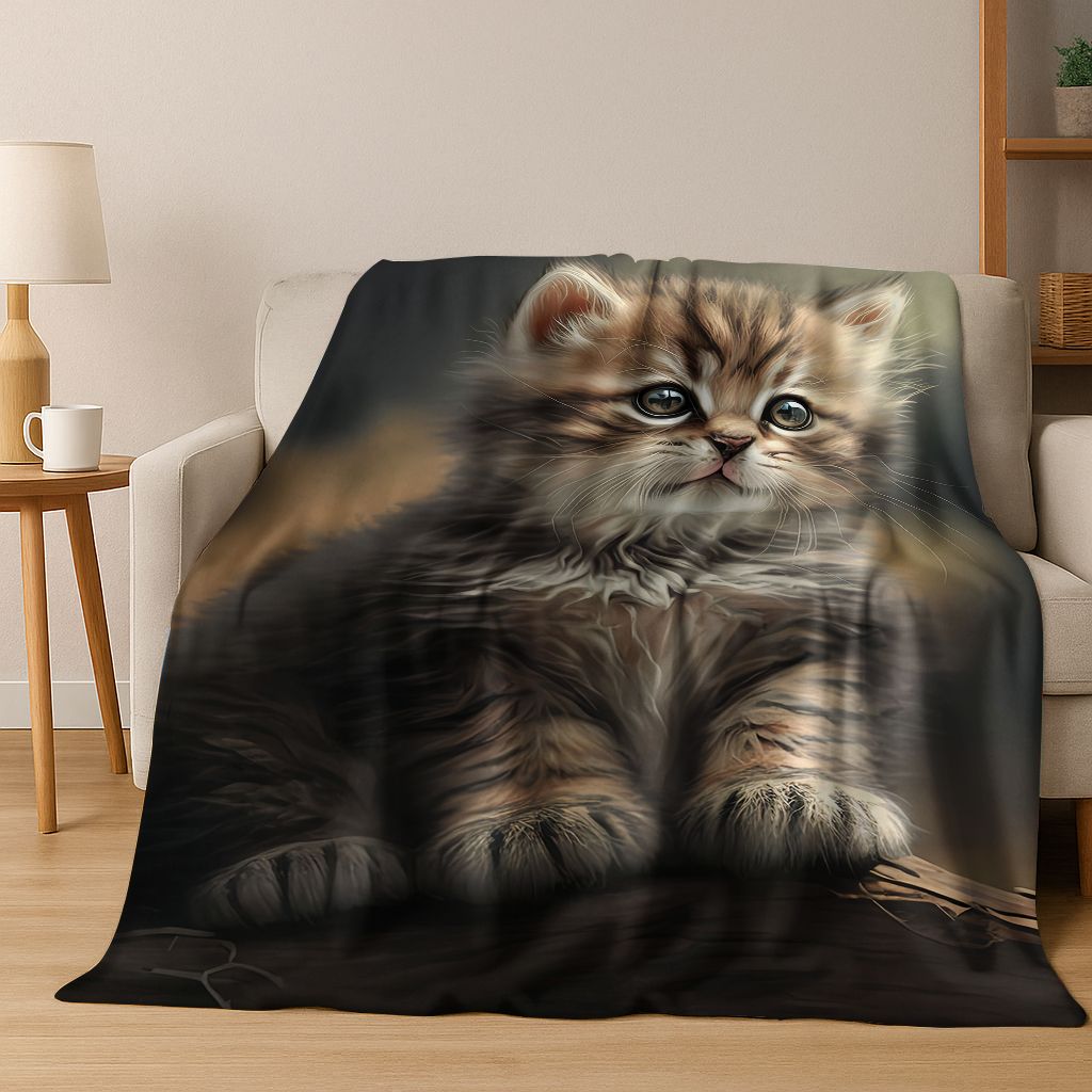 2026 Новый Милый Кот Котёнок Мяу Мультяшное Фланелевое Одеяло, Уютное Мягкое Плед для Дома Спальни Кровати Дивана Пикника Покрытие Детский Подарок