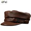 EFei Fashion Cowhide Leather Solid Color Army Hat Beret Hat for Women Retro English Style Flat Hat