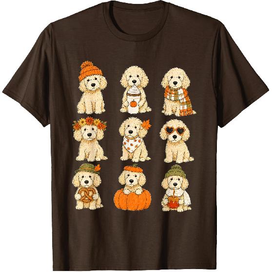 Cute Goldendoodle Fall Dogs Pumpkin Autumn T-Shirt