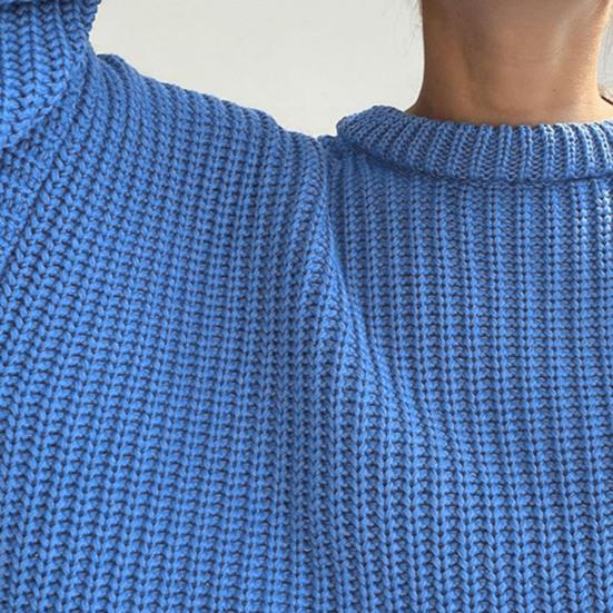 Женский пуловер с круглым вырезом, длинными рукавами, из эластичной ткани, вязаный топ, однотонный, свободного кроя