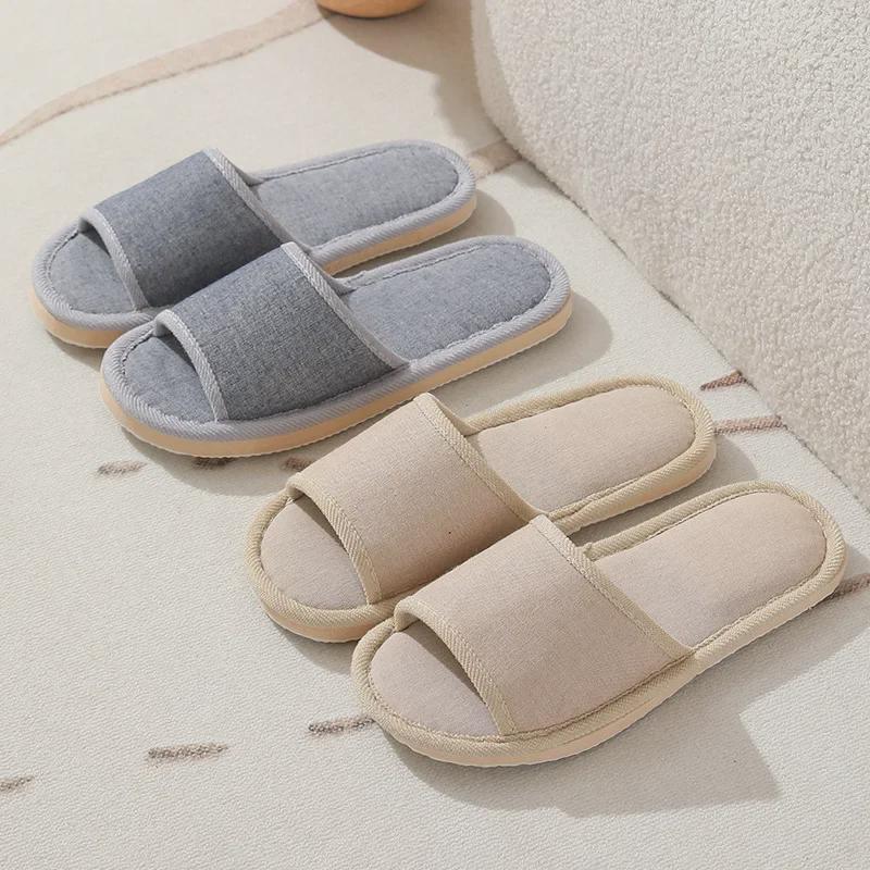 Women's and Men's Cotton Linen Anti-Slip Indoor Slippers for Spring and Autumn