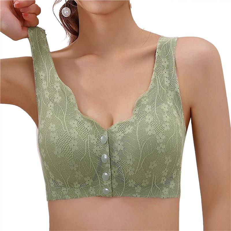 Кружевной бюстгальтер большого размера с мягкими чашками до пуговицы в нижнем белье для пожилых людей, дышащая женская майка без стального кольца