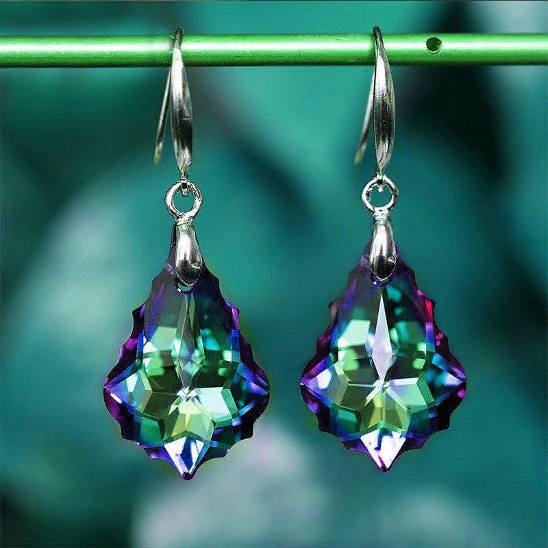 Women Boho Earrings Rainbow Water Drop Zircon Stone Earrings Long Dangle Earrings Colorful