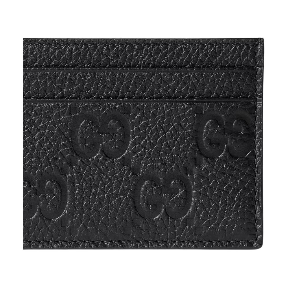 Gucci Кожаный держатель для карт с тиснением логотипа GG Monogram Мужские аксессуары Черный 835151-AAE51-1000