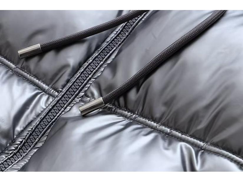 Женская серебристая атласная куртка с капюшоном 2023 года - европейско-американский стиль осень/зима