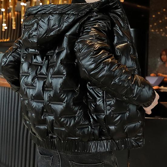 Cotton Coat Hooded Smooth Surface Solid Color Long Sleeves Cardigan Cold-proof Padded Plus Size Men Winter Coat for Outdoor