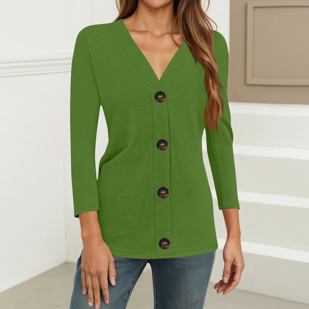 Женская модная повседневная рубашка на пуговицах с принтом, топ с рукавами 3/4