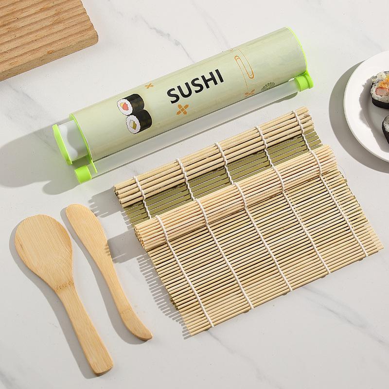 Home Sushi Making Kit Includes 1Set Round Push Box with Sauce Straw