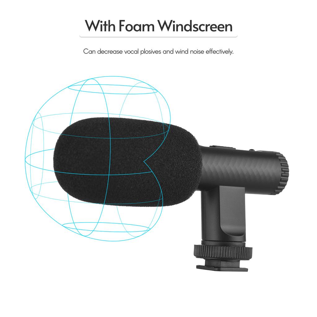 Portable Stereo Microphone Video Recording Mic 3.5mm TRS Plug Built-in Rechargeable Battery for
