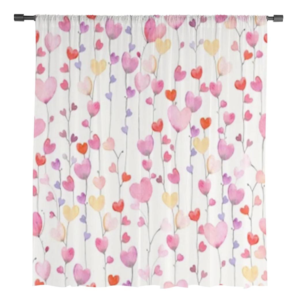 Милый узор с гирляндой из сердечек, прозрачные шторы, вуаль для спальни, занавеска для гостиной, окна, прозрачные шторы для кухни, тюлевые шторы