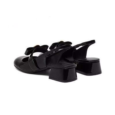 Референсная версия новых нишевых туфель из кожи класса люкс, туфли-лодочки с мелким вырезом, на высоком каблуке, с бантом, с круглым носком, из лакированной кожи, с открытой пяткой, женская обувь