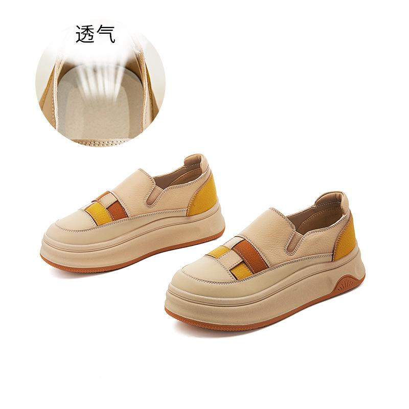 Маленькие белые туфли в национальном стиле 2025 года, весна-лето, новые туфли в стиле ретро с цветовым сочетанием на платформе, женские, с одной педалью, удобные для поездок на работу и обратно