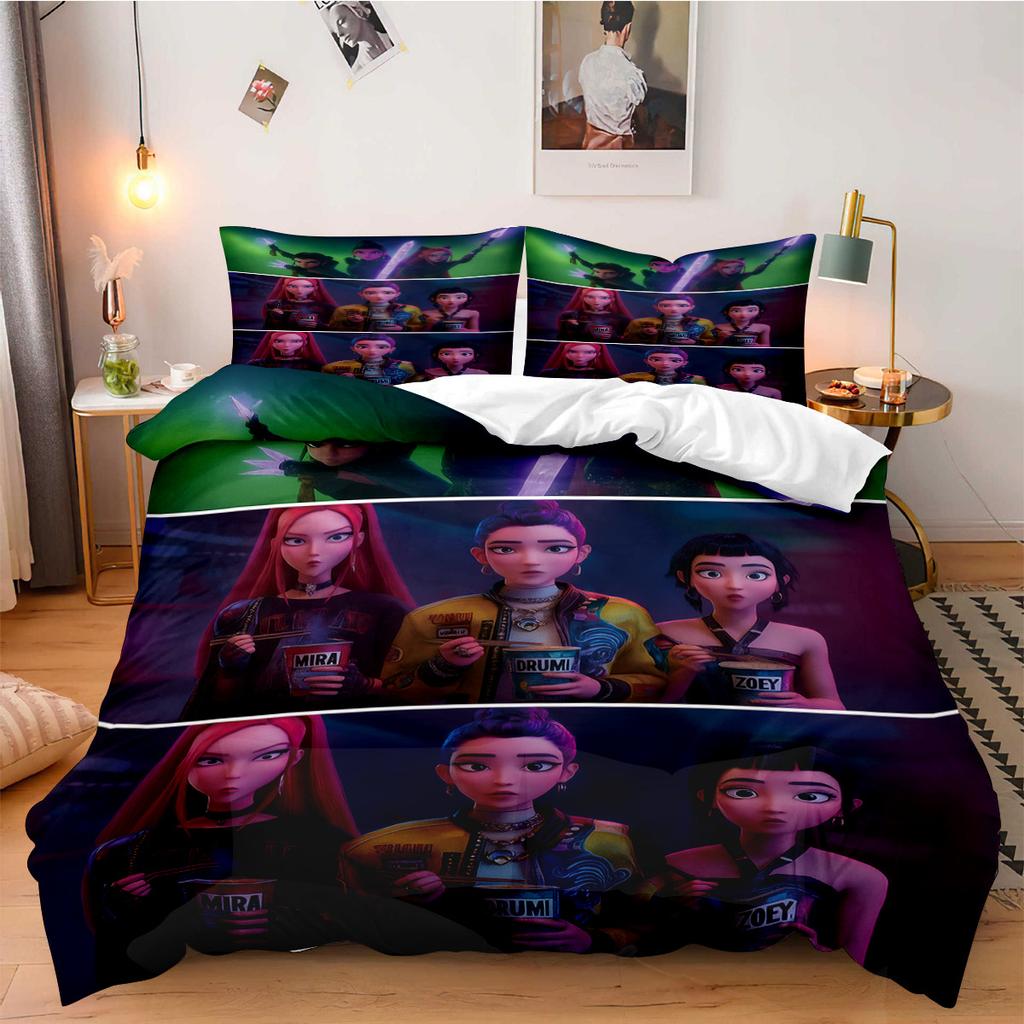 Постельное белье K-Pop Demon Hunters для фанатов, детей, машинная стирка, прочное, размеры кинг, квин, твин для K-pop девушек, домашний декор для спальни