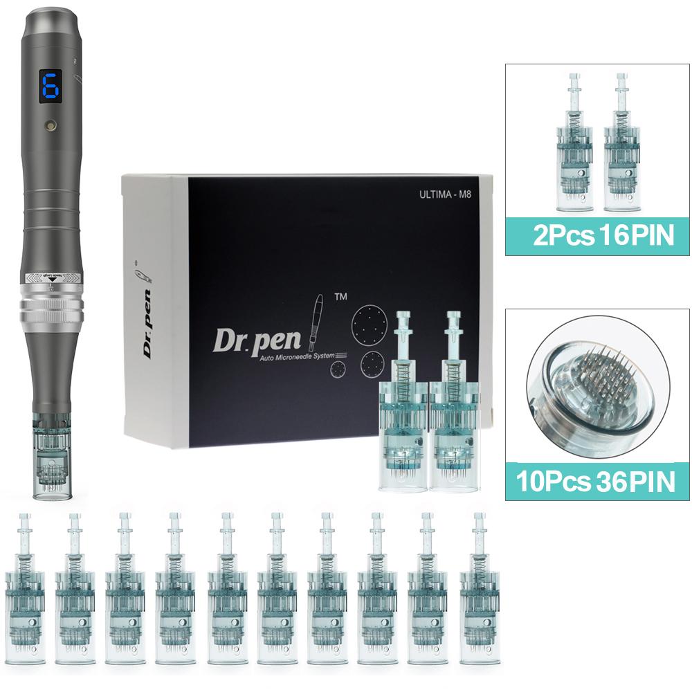 Dr.Pen M8W Перезаряжаемая ручка с микроиглами для мезотерапии, набор для ухода за кожей с 12 шт. картриджами, роликами для дермы, MTS, профессиональное устройство для салона красоты