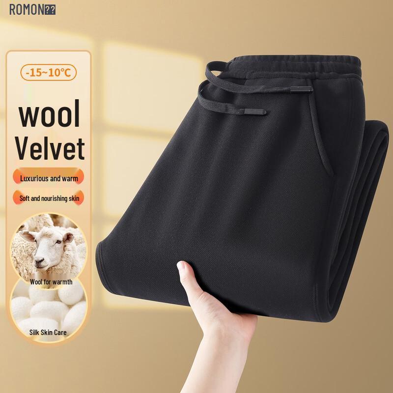 ROMON Men's Fleece-Lined Straight-Leg Elastic Waist Casual Pants