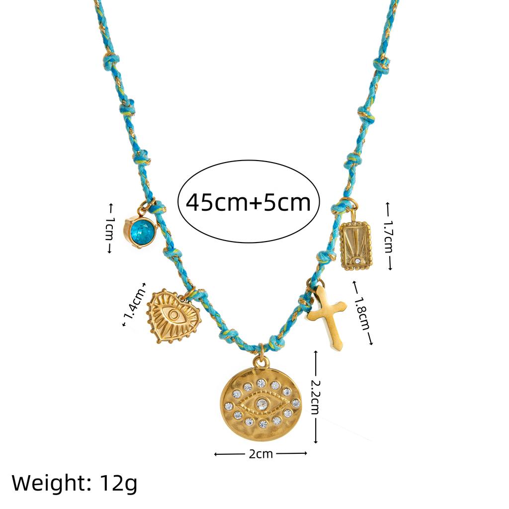 Bohemian Ladies Layered Pendant Necklace 18K Gold Plated Stainless Steel Beaded Rope Chain Summer Beach Jewelry Gift