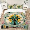 3pcs Green Wizard Cat Bedding Set - Includes Quilt Cover and Pillowcases, Suitable for All Seasons, Machine Washable - Ideal Gift for Family