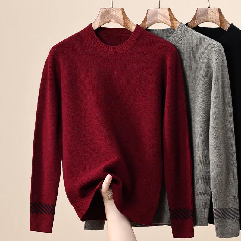 Hengyuanxiang Men's 100% Pure Wool Round Neck Sweater