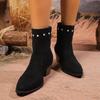 Fashion Suede High Heels Chelsea Ankle Boots Woman Beaded Trend Pointed Toe Shoes Woman New Winter Gladiaotr Chunky Fashion Botas Pumps