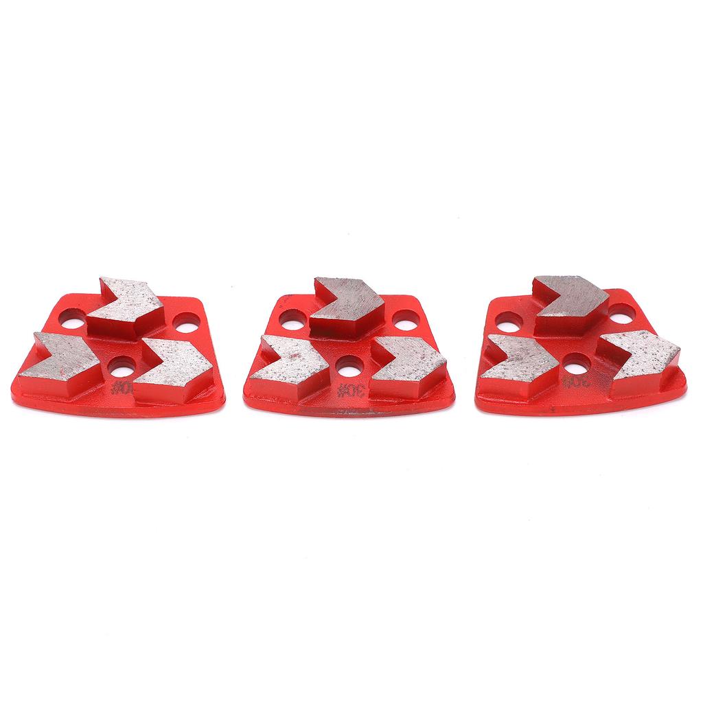 3Pcs Diamond Grinding Shoes Trapezoid Concrete Aggreesive Cutting 3 Arrow Teeth Red 30#