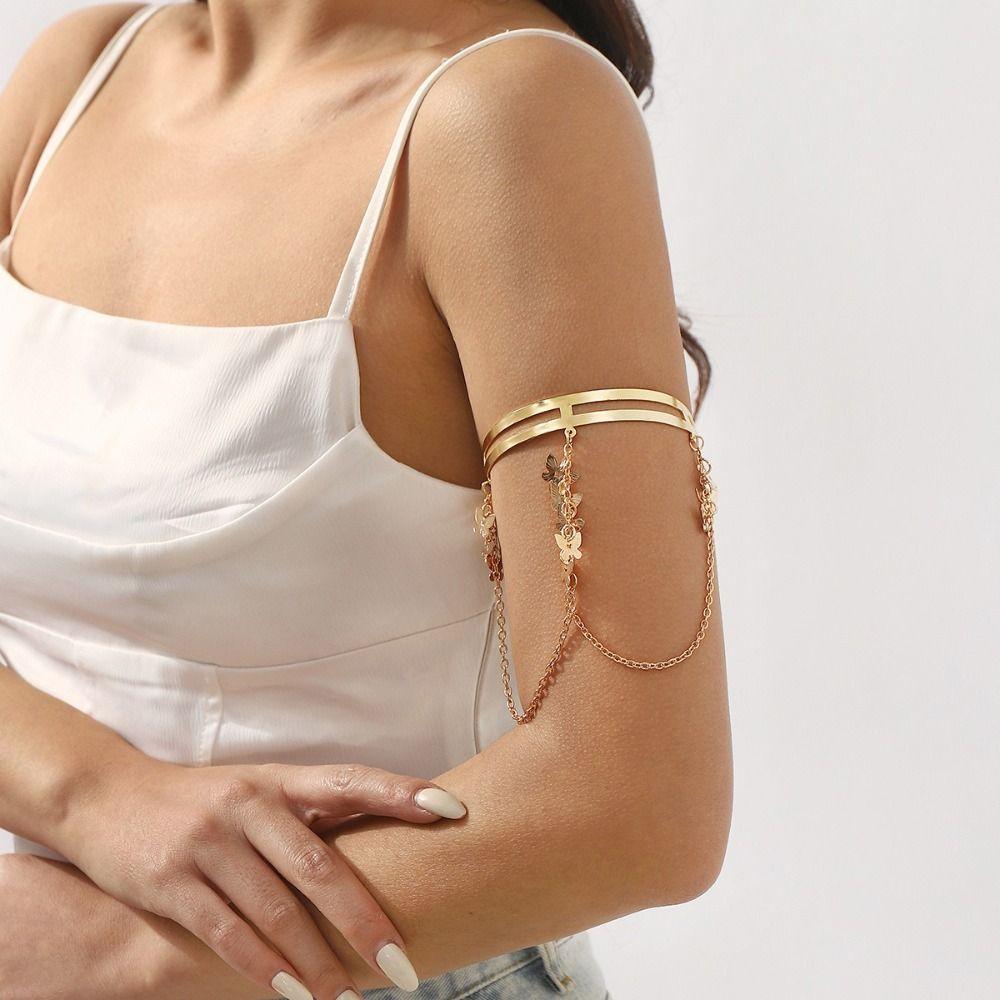 Gold Color Tassel Arm Chain Metal Wide Open Bangle Creative Arm Cuff Performance