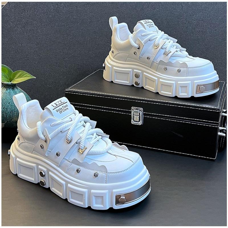 Мода Мужская Мода Большая Голова Толстая Подошва Дерби Обувь Тренд Заклепки Универсальная Повседневная Обувь Панк Шнуровка Обувь для Скейтборда Zapatillas Hombre