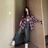 Корейская ретро минималистичная клетчатая куртка-рубашка с длинным рукавом для женщин