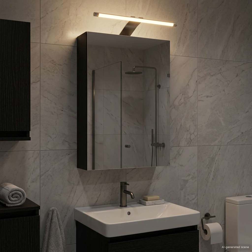 Bathroom Mirror Cabinet Black Oak Effect 30 x 10.5 x 50 cm