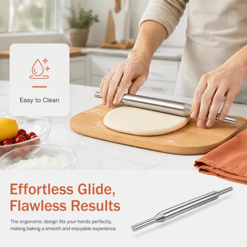 Silver Rolling Pin 304 Stainless Steel Dough Roller Durable Pizza Dough Roller Home Kitchen