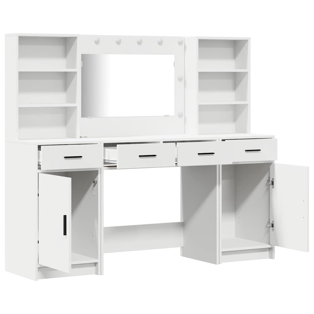 Makeup Vanity Set with LED Lights and Drawers 3 pcs White Wood based Material
