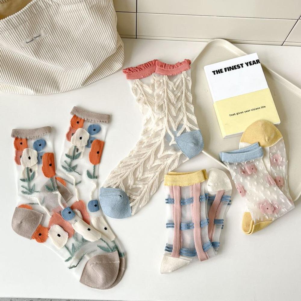 Ультратонкие прозрачные носки, милые шелковые носки, милые женские носки