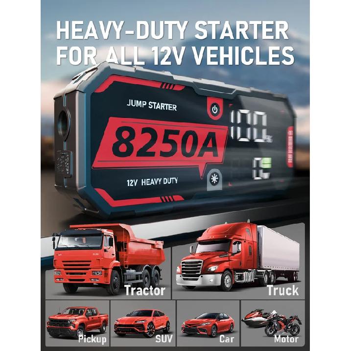 8250A Автомобильный пуско-зарядное устройство 12В Pro Портативный бустер PD65 Вт 32000 мАч Батарея Авто 13 л Для экстренного запуска автомобиля Бустер Стартер