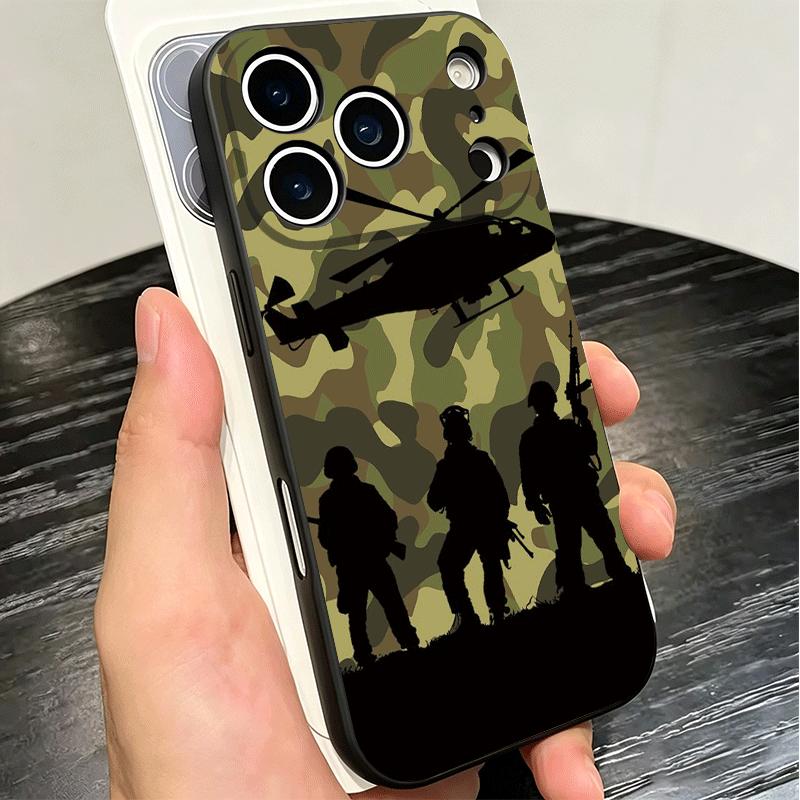 Мягкий чехол для телефона с камуфляжным военным рисунком для iPhone 16 16E 17 Air 15 Pro Max 14 Plus 13 Mini 11 12 7 Черная задняя крышка