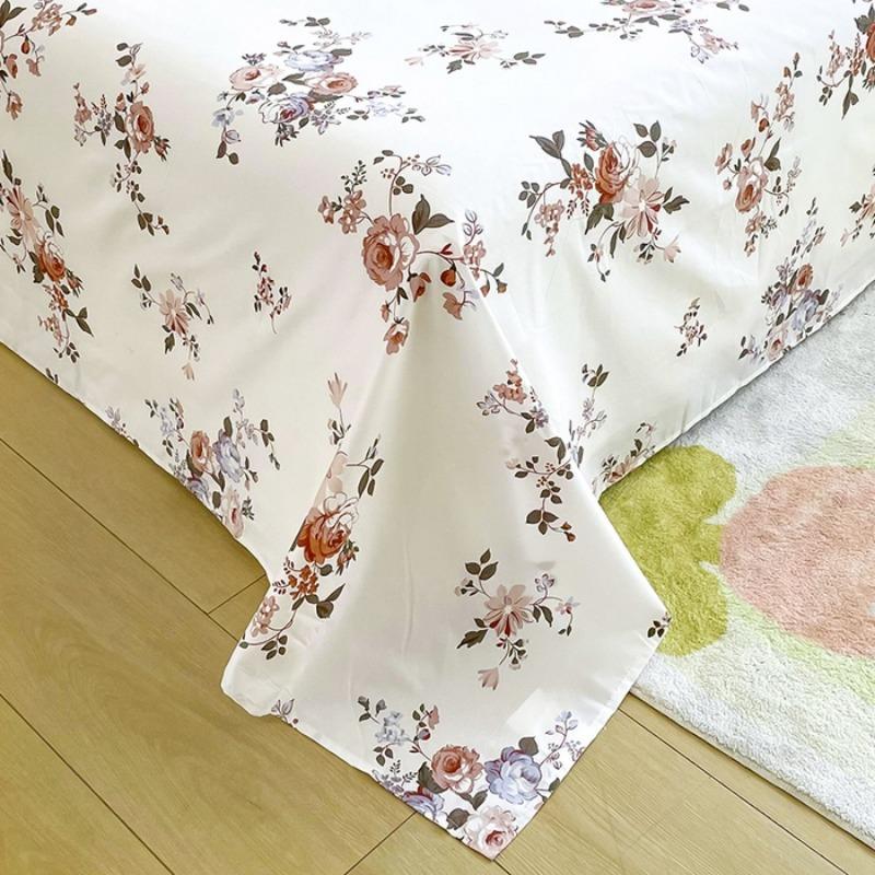 3 Piece White Floral Printed Bed Sheet Set With Pillowcases Vintage Rose Bedroom Bedding Elegant Home Decor