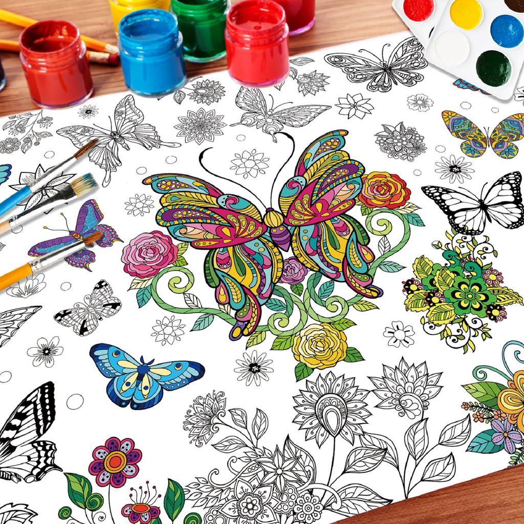 Бумажная скатерть для раскрашивания, творческие детские занятия, постер с изображением бабочек, без кистей,