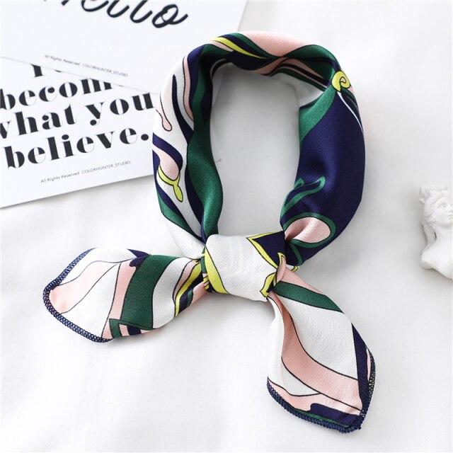 New Silk Scarf Square Women Fashion Dot Plaid Print Neckerchief Ladies Work Scarves Small Winter Foulard Bandana Hair Tie Band