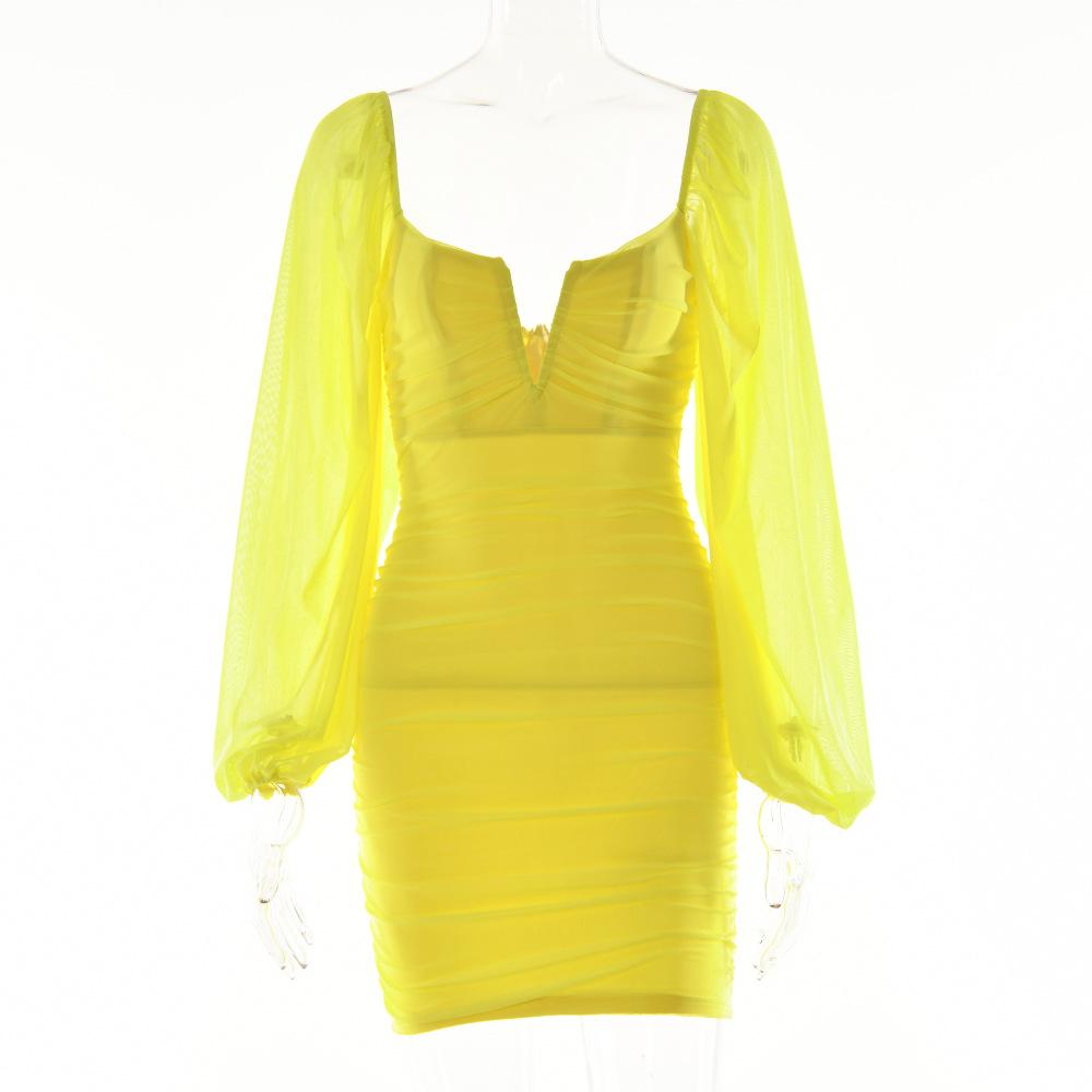 Summer Women's Temperament V-neck Gauze Long Sleeve Backless Short Dresses