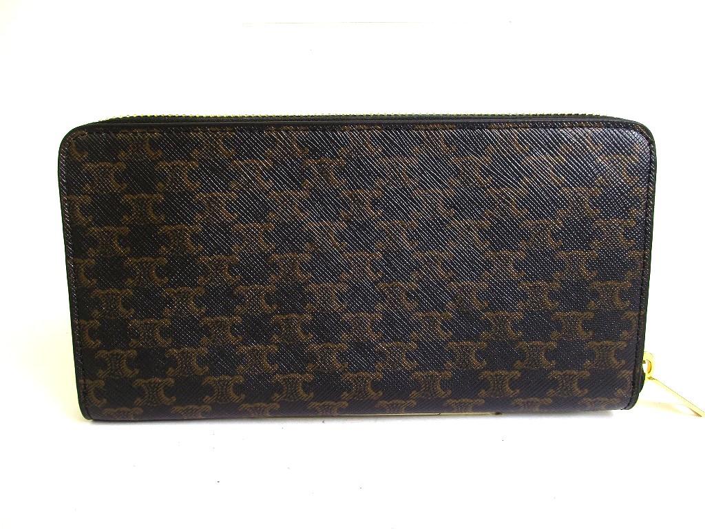 Оригинальный кошелек-портмоне CELINE Triomphe из канвы и кожи, большой, на молнии #b281 Открытая коробка