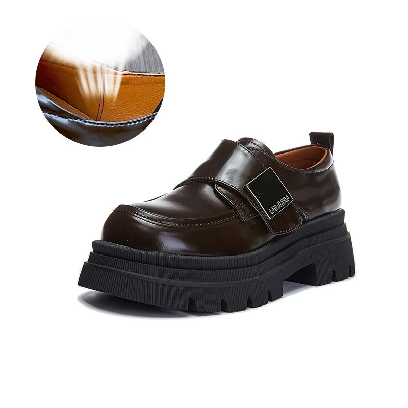Натуральная кожа Лоферы женские в британском стиле на липучке одинарные туфли повседневные увеличивающие рост небольшие кожаные туфли