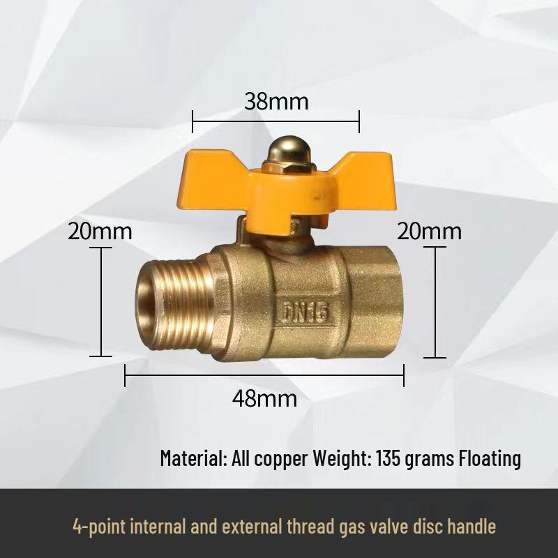 Thickened All-Copper 4-Point Natural Gas Ball Valve with Internal/External Thread and Single Nozzle Tee Switch