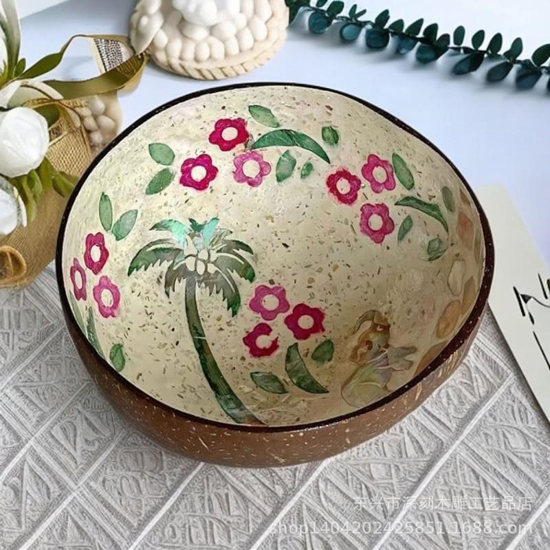 Vietnamese Coconut Shell Bowl Decorative Serving Dish Snacks Nuts Candy Home Decor Storage