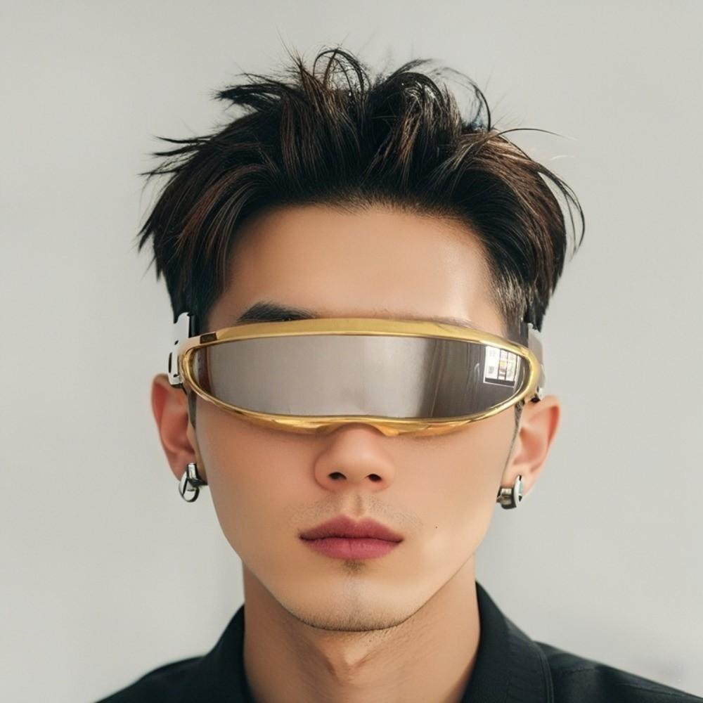 Futuristic Blocking Sunglasses Electroplated Y2K Shades Unique Steampunk Sunglasses  Women