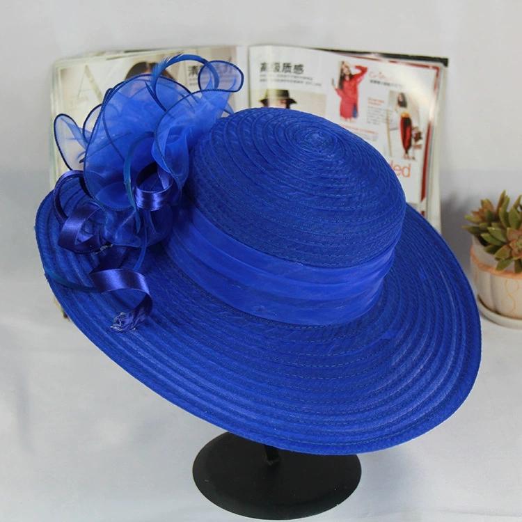 Women Charming Hat Wedding Kentucky Derby Hat Ladies Flower Hat Wide Brim Tweed Organza Visor Cap