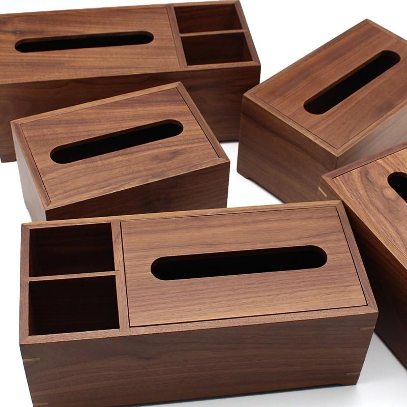 Walnut Wood Tissue Box Desktop Organizer With Pen Holder Car Use Solid Joint Multi-Functional Home Office Decor