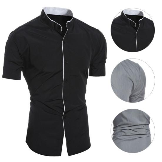 Мужская рубашка сплошной цвет Стенд Цвет Slim Fit Повседневный летний топ для повседневной носки