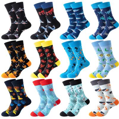 Новые модные мужские носки японские носки Harajuku Happy Cartoon Socks носки с морским коньком, крабом, креветкой, коралловыми носками, трендовые мужские чулки, забавные носки