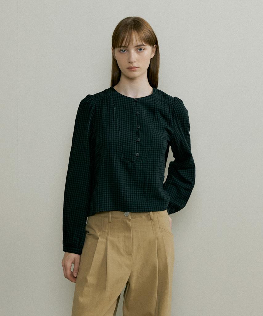 THE PENNY Check Shiring Blouse - Green
